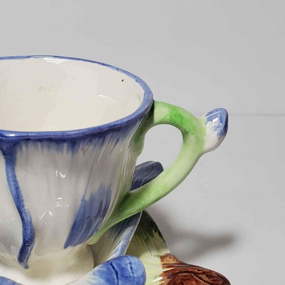 Blue Flower On Leaf Small Teacup and Saucer Vintage - Picture 3 of 9